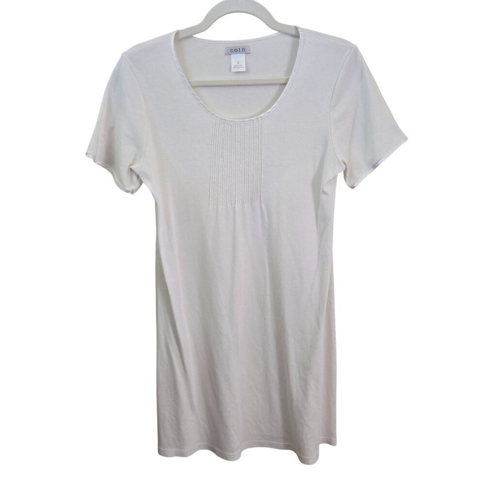 Cotn White Scoop Neck Pima Cotton Night Shirt Size S